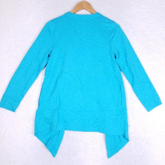 Chico's Open Front Cardigan Small Blue Long Sleeve Asymmetrical Hem Layering - Picture 5 of 10